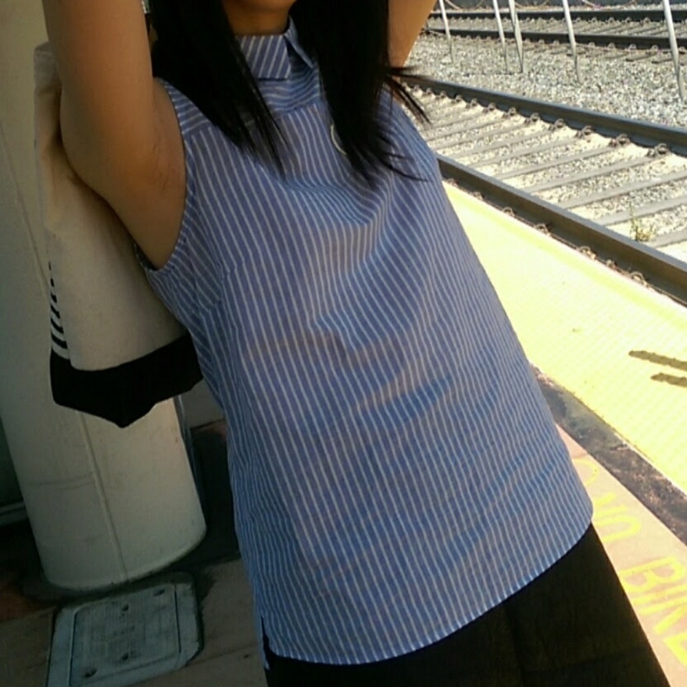 Loft blue stripped sleeveless shirt